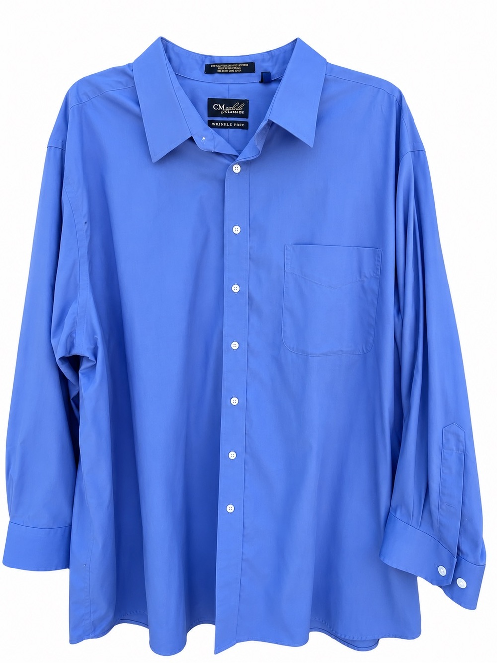 CM Gold Series Men's Blue Wrinkle-Free Dress Shirt, 20 neck, 34/35 arm